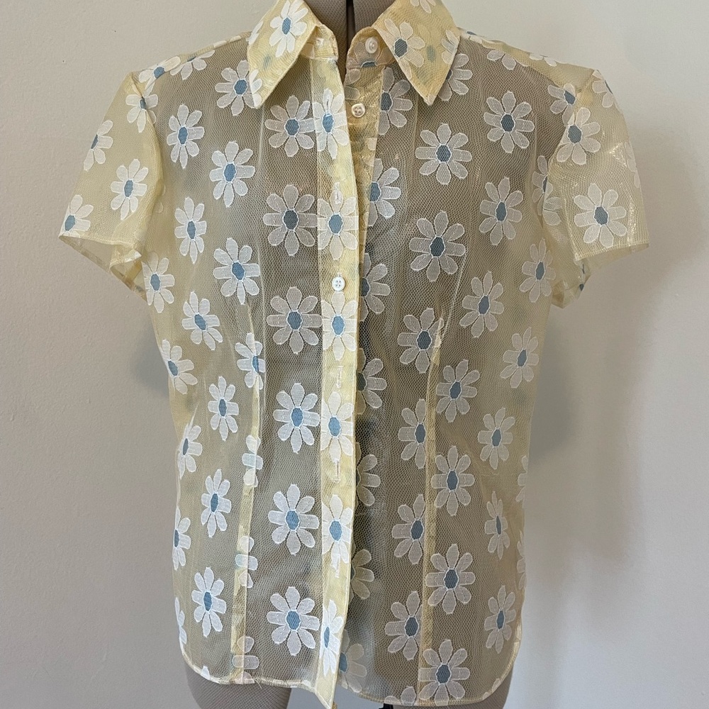 90s vintage Express sheer mesh flower power shirt
